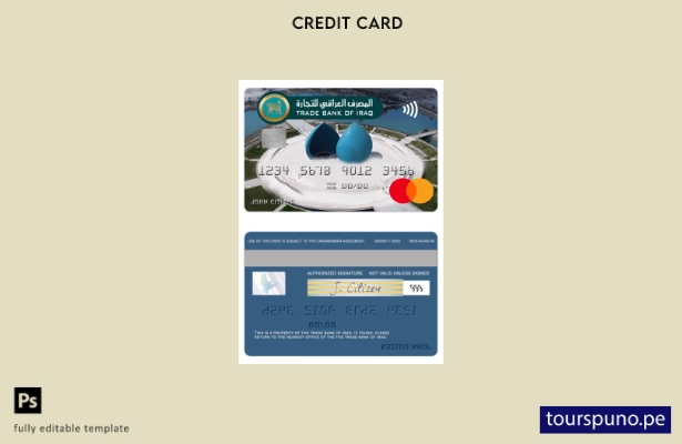 lista para imprimir la plantilla de mastercard del Iraq Trade Bank of Iraq